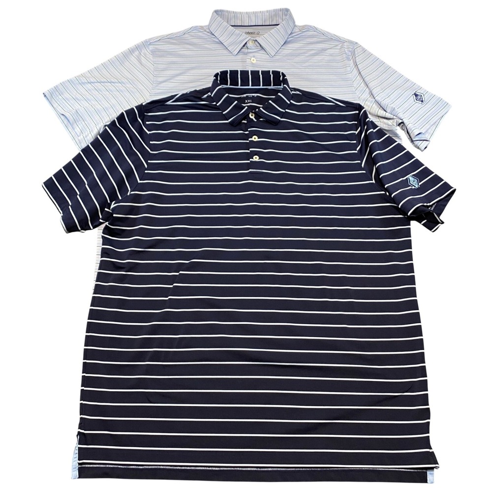 Lot of 2‎ johnnie-O Mens XXL Striped Performance Polo Shirts Twilight Gulf Blue